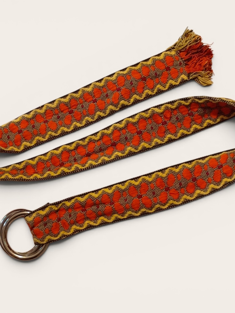 Vintage Woven Fabric Belt with Double Ring Buckle